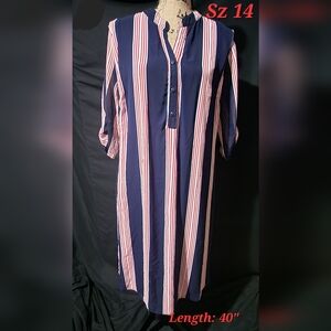 Red, White, Blue Striped Midi Dress Sz 14